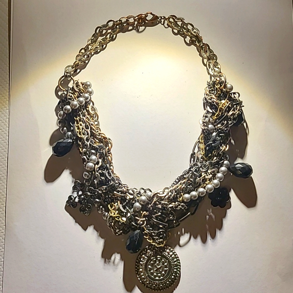 Fun and funky rocker chic punk statement chain and charm layered necklace